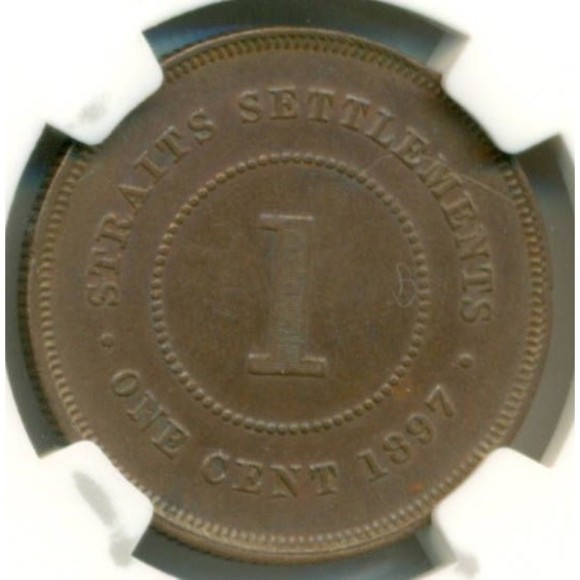 Straits Settlements -Malaysia- Victoria 1897 Cent AU53 BN NGC - Picture 4 of 4